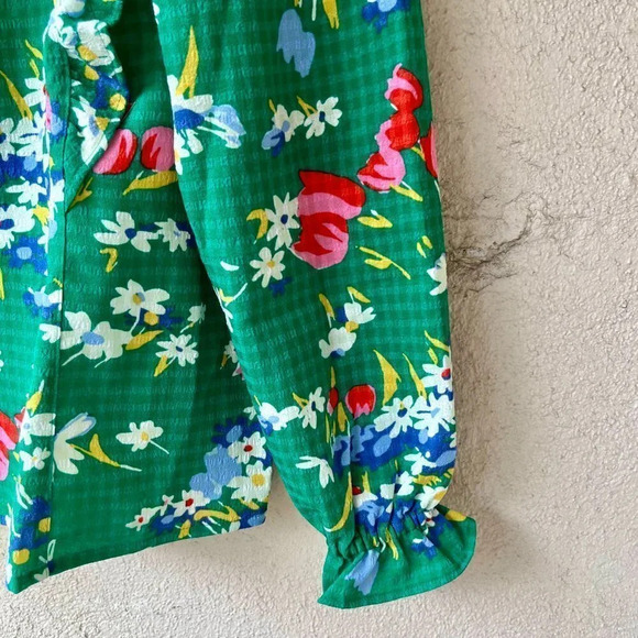 NEW Loft Bouquet Floral Ruffle Tie Neck Top Size Petite Small - Picture 5 of 9